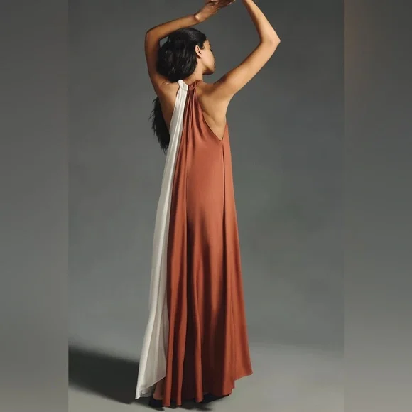 Anthropologie Let Me Be Colorblock Halter Dress Women